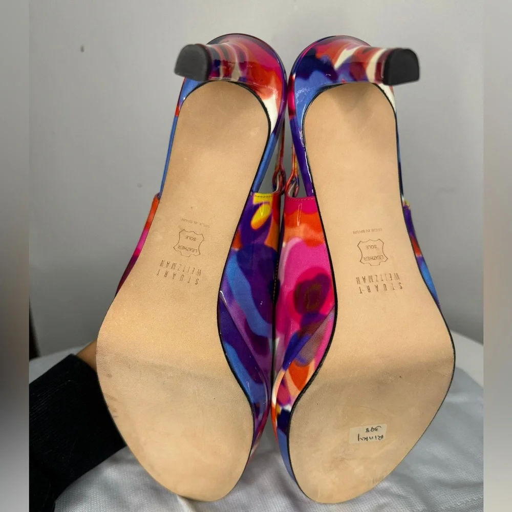Stuart Weitzman Rinky Mod Patent Print Slingback Heels - Size 9.5M - Picture 6 of 10